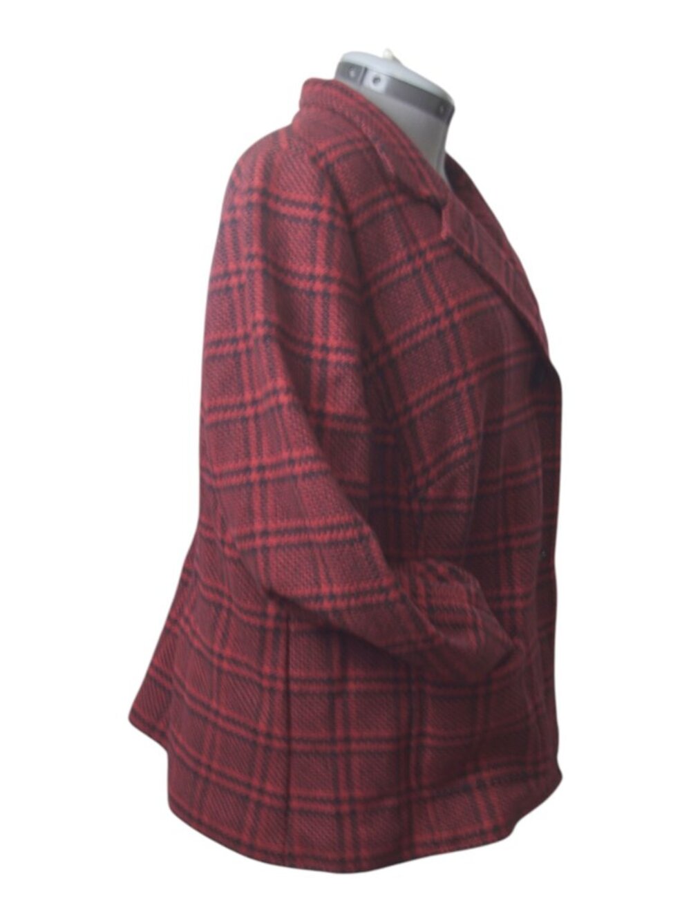 Talbots Woman 16W Red Black Houndstooth Wool Blend Convertible Collar Blazer - Picture 7 of 16